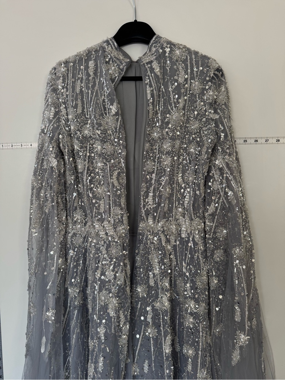 Azzure Couture Silver Embellished Gown- Size 8-Beaded Tulle Evening Dress - Picture 6 of 13
